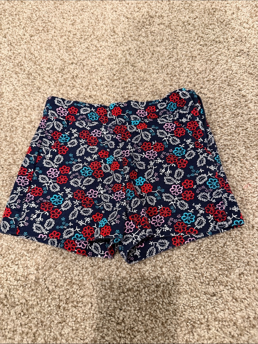 Janie and Jack Navy Floral High-Waist Shorts with Red & Teal Flowers